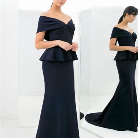 Alexander By Daymor NWT Navy Blue Peplum Column Maxi Gown Dress Size 6 #1368 - Picture 1 of 11